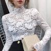 Hollow Lace Bottoming Shirt Slim Fit Long Short-sleeved T-shirt Women's Top Half Turtleneck Slim Fit