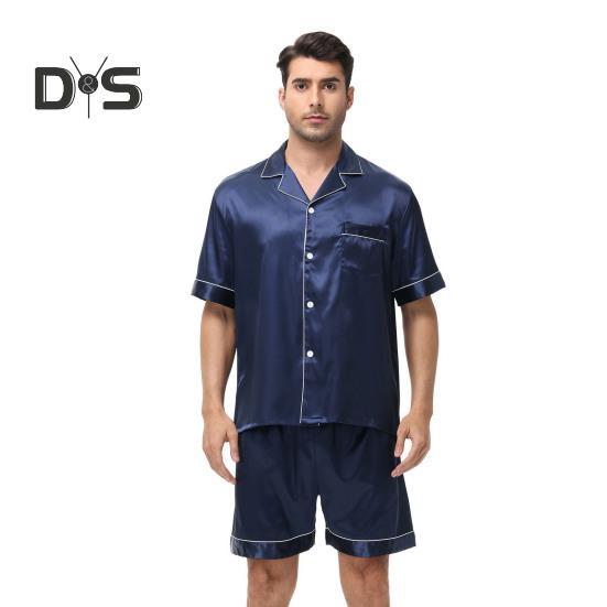 2 Teile/satz Männer Pyjamas Set Revers Kurzarm Einreiher Tops Elastische Taille Shorts Set Einfarbig Satin Nachtwäsche