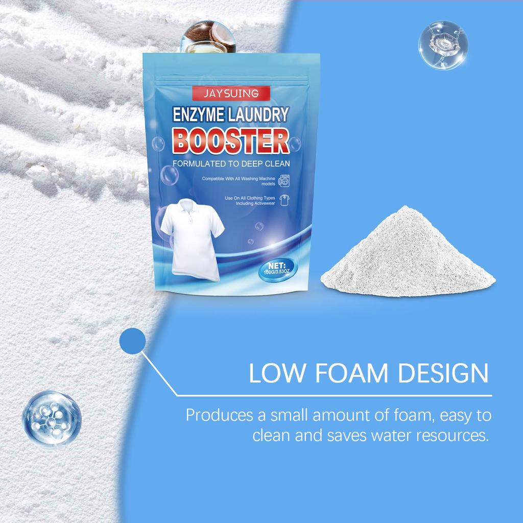 Jaysuing Protease Laundry Detergent 100g Removes Oil Stains and Odors from Clothes. Suitable for Both Laundry Detergent and Washing Machine Use.