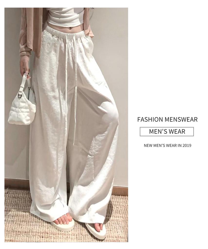 Women's White Linen High-Waisted Wide-Leg Pants - Spring Style, Drapey, Sun Protection, Cotton-Blend Casuals
