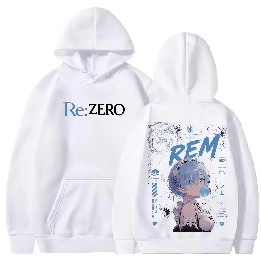 Unisex 2026 Re:Zero Rem Bubblegum Portrait Graphic Long Sleeve Anime Manga Loose Harajuku Streetwear Hoodies