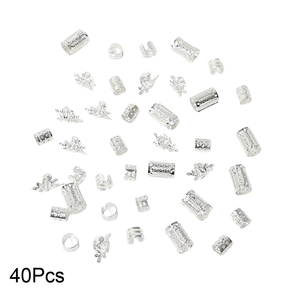 40PCS/Set Gold/Silver Hair Jewelry for Braids Accessories Hollow Out Hair Rings For Hair Dreadlocks Adjustable Hair Rings Cuffs