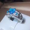New Fashion Heart-shaped Blue Zirconia Ring Female 925 Stamp Hollow Geometric Jewelry Party Wedding Gift