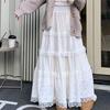 Women's Balletcore White Layered Tulle Midi Skirt with Lace Trim