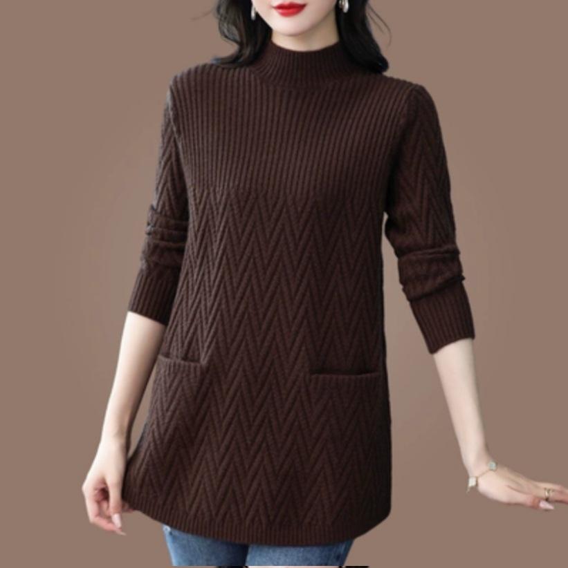 Mid-Length Woolen Sweater for Women: New Winter Thickened Plus Size, Half-High Collar Knitwear.
