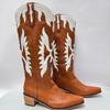 Fashion IPPEUM Western Cowboy Boots For Women Firebird Embroidery Leather Knee High Boot Country Western Brown Cowgirl Shoes Plus Size44