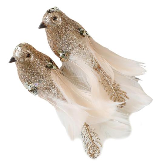 2 Pcs Artificial Simulation Birds Ornament Glitter Feathered Bird Christmas Tree Ornaments Clip Foam Fake Birds for Wreath Garland Crafts Tree Decor