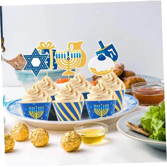 48pcs Hanukkah Insert Tractor Cupcake Toppers Hanukkah Cupcake Picks Happy Hanukkah Star Cupcake Toppers Wedding Decorations Cake Decorative Props
