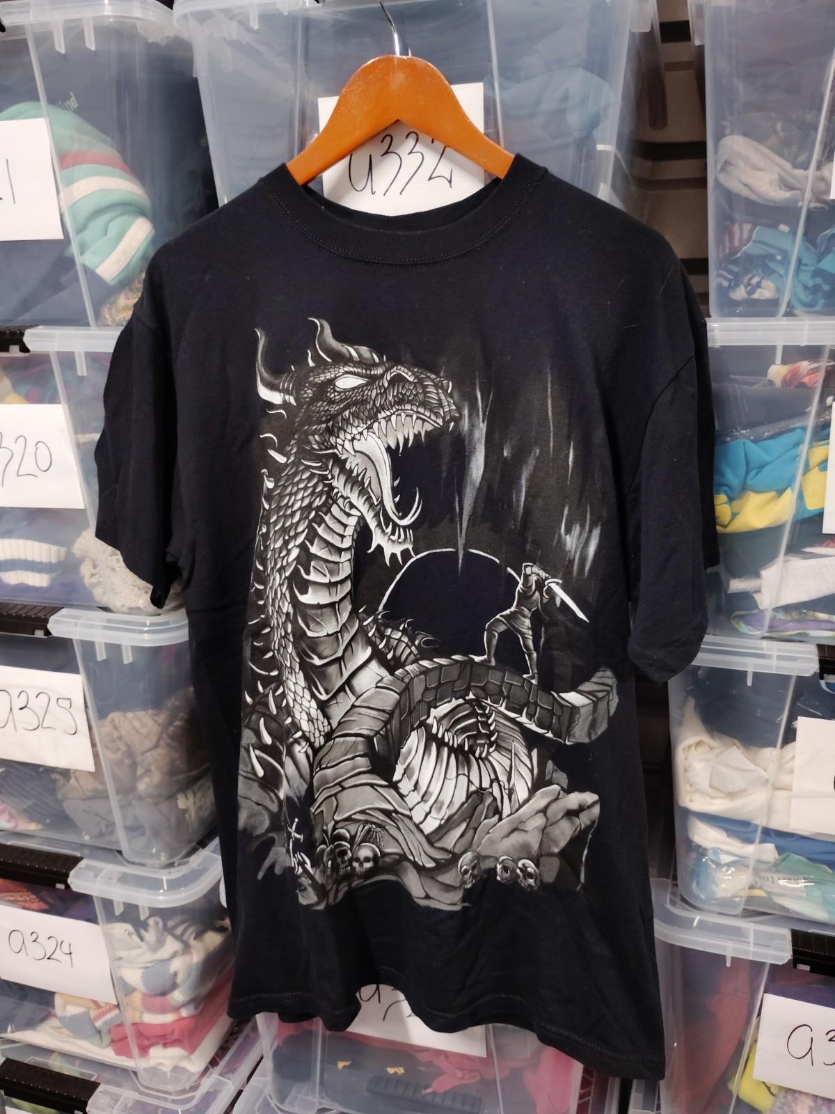 Liquid Blue Dragon  Size Large Grey Toned Graphic Vtg A349 Unisex T-Shirt S