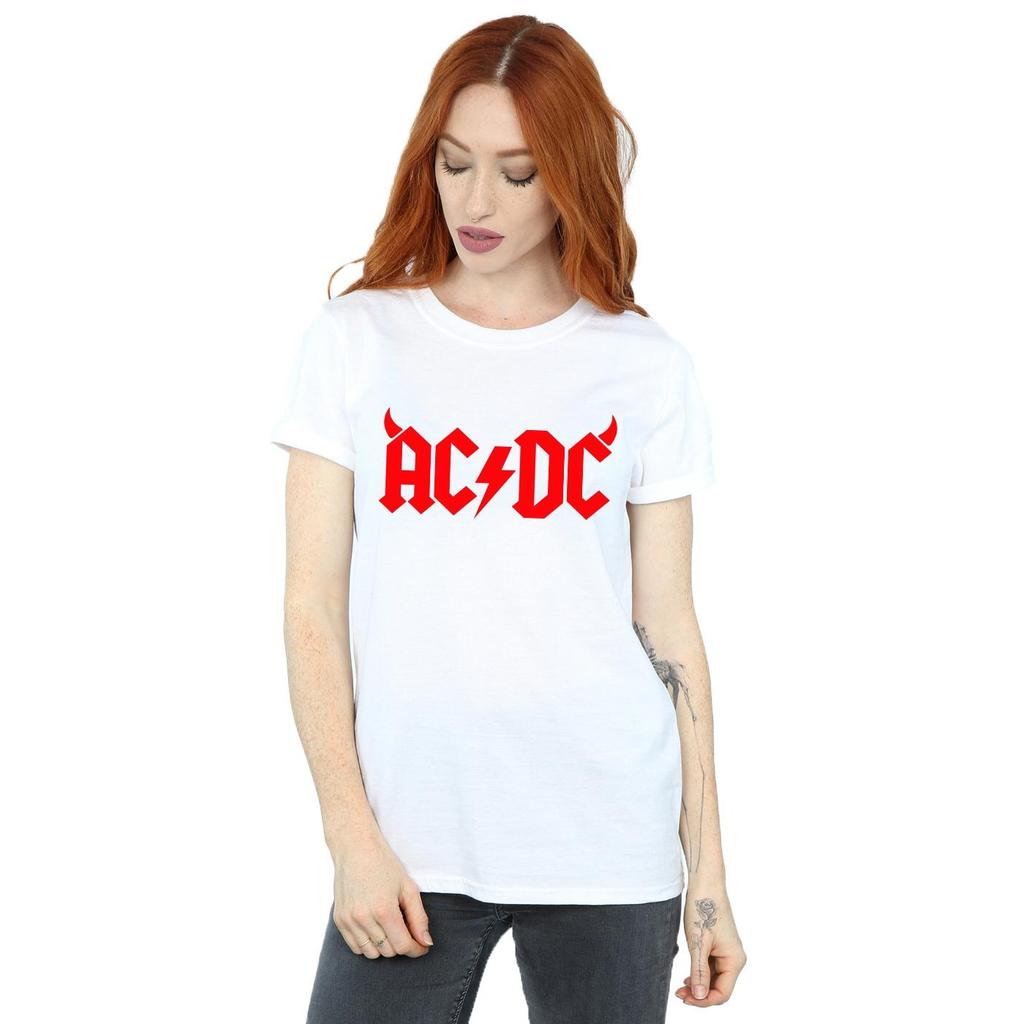 AC/DC Womens/Ladies Horns Logo Cotton Boyfriend T-Shirt