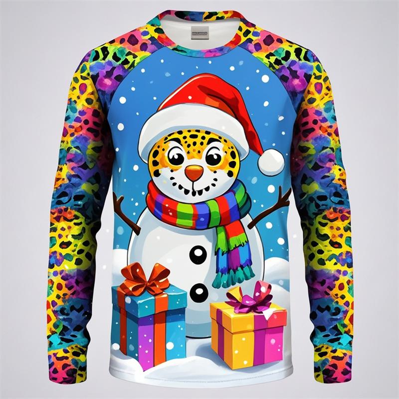 Novelty Christmas Festival T Shirts For Men Women Casual 3D Print Hip Hop Personality Round Neck Long Sleeve Tops Anime Tshirt