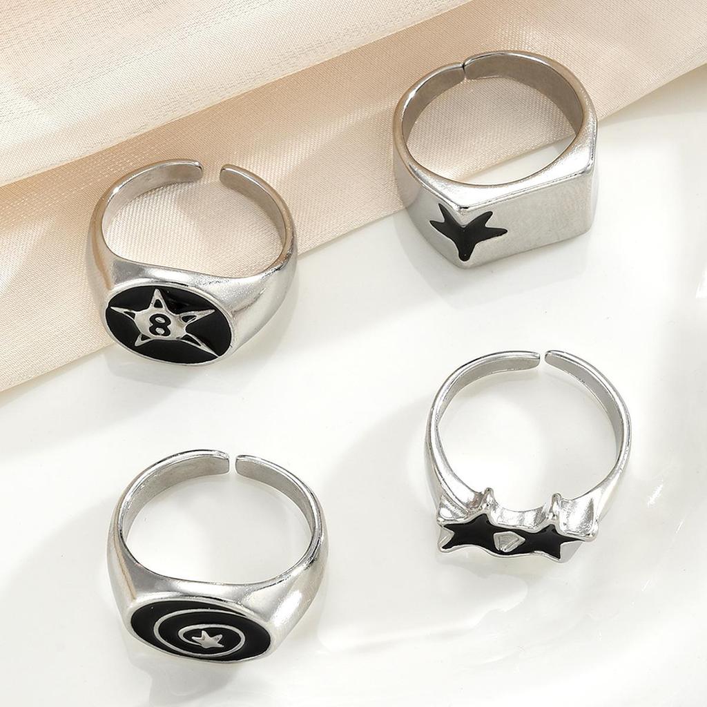 High-End Eco-Friendly Hip Hop Star Ring Set: 4-Piece Trendy European & American Men's Personalized Rings