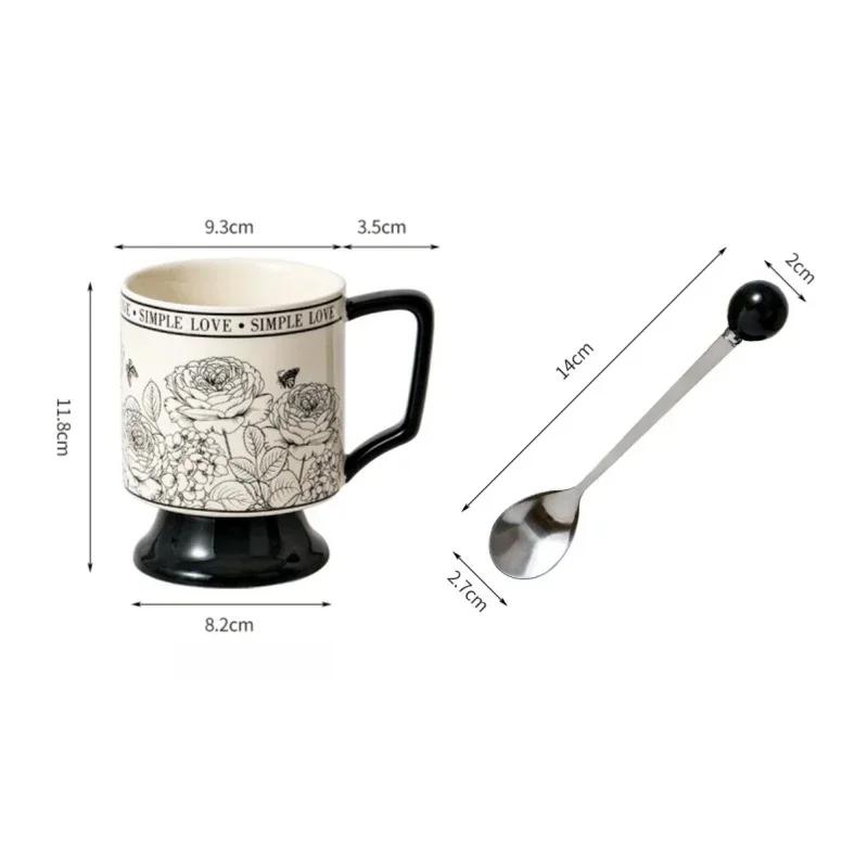 1pc 430mL Vintage Ceramic Mug with Spoon Rose Garden Coffee Tea Fruit Juice Milk Tall Cup Present Office Home Drinking Utensils