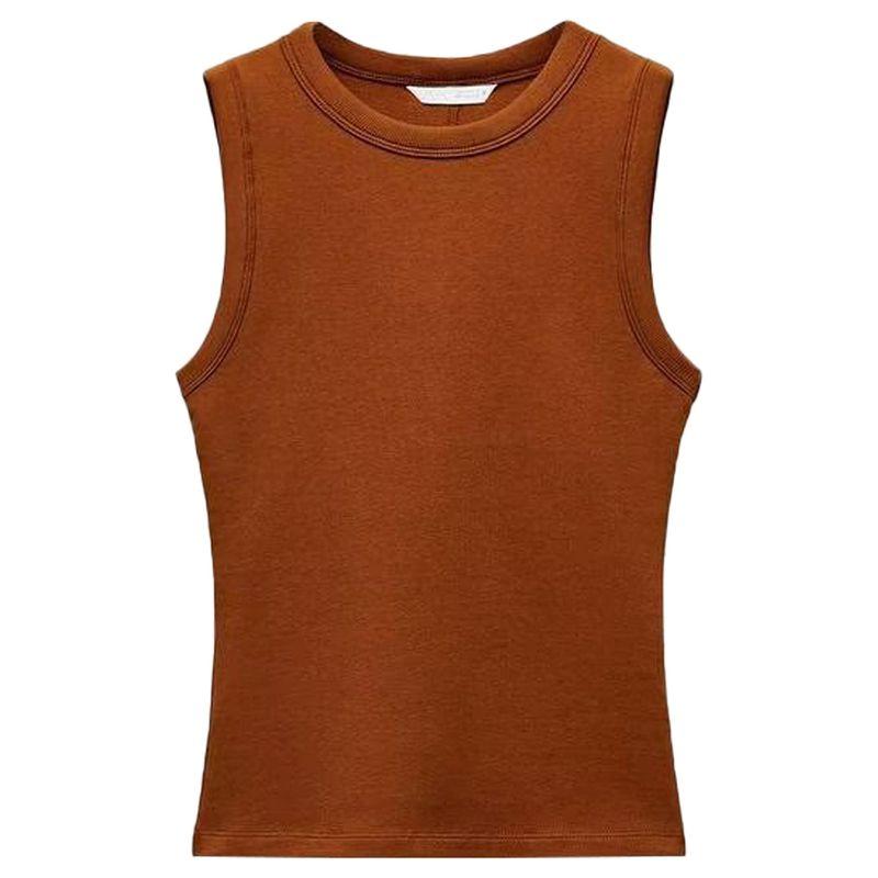 Zaprha 2025 Autumn New Fashion Casual All-matching Slim fit Rib round Neck Sleeveless Top 4424300