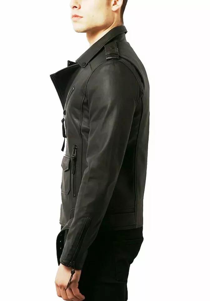 Stilvolle Herren Lederjacke Schwarz Echtes Lammlederjacke Motorrad