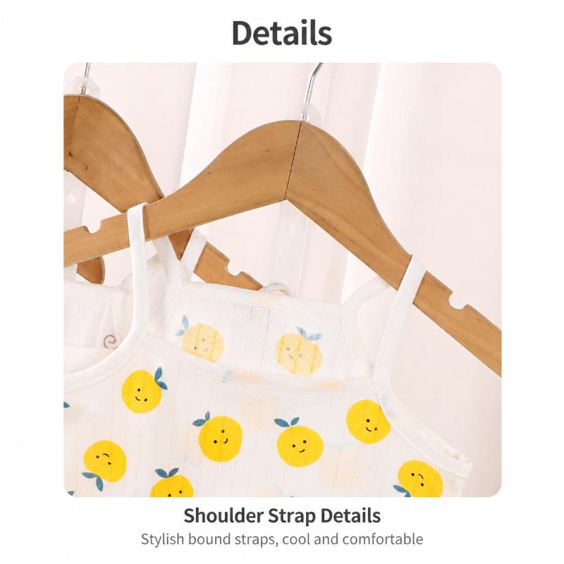 Conjunto de Pijama Feminino de Algodão Sem Mangas Camisola Fina de Verão e Shorts Roupa de Casa Fofa Estampada para Criança Bebê Com Cintura Elástica