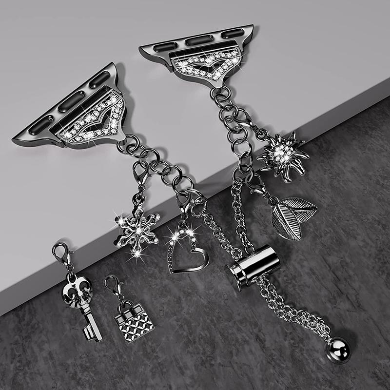 

For Apple Watch Series 10 42mm/9 8 7 41mm/6 5 4 SE SE (2022) SE (2023) 40mm/3 2 1 38mm Stylish Pendant Design Bracelet Watch Band Wrist Strap Black