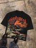 Y2K Tops, Godspeed Holly Wood Hills Orange Sunset Distressed Oversized Graphic Tee, Retro, Streetwear, Vintage, Drive Aesthetic,