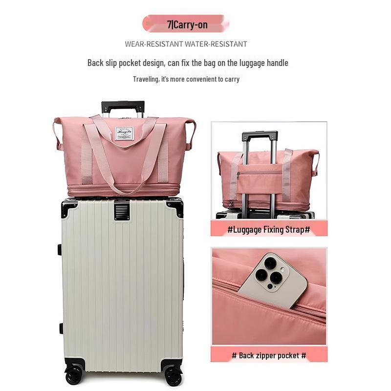 Women's Large Capacity Foldable Travel Bag with Wheels and Telescopic Handle