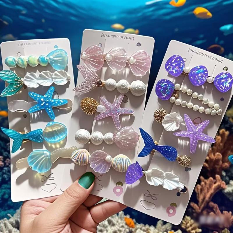 5Pcs Y2K Style Shell Starfish Hair Clips Sweet Mermaid Hairpins Kawaii Girls Hair Accessories for Street Snap Dating Wear