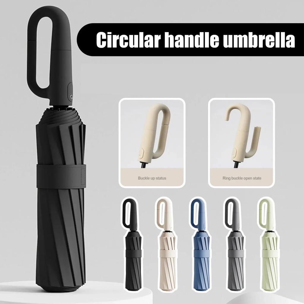 Fully Automatic Reverse-Locking 12-Rib Windproof And Rainproof Black Vinyl Sun Umbrella Suitable For Both Sunny And Rainy Days.