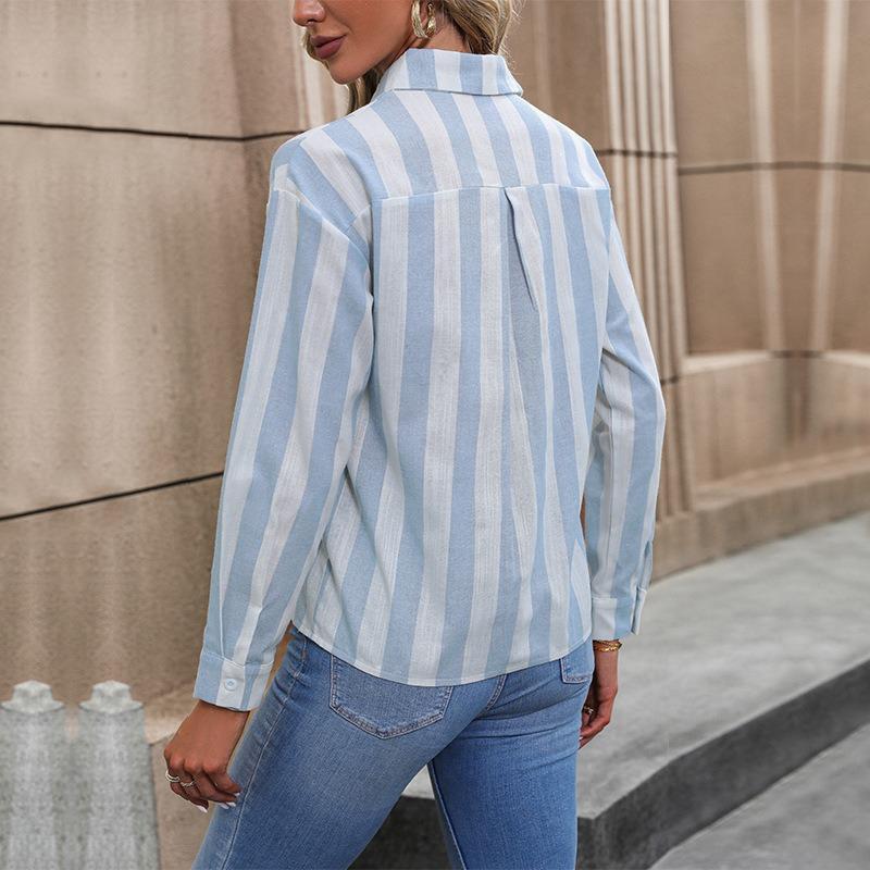 Women S Long Sleeve Striped Cardigan Shirt For Commuting