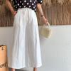 Women Summer Autumn Cotton Linen Pants High Waist Solid Color Wide Leg Cropped Pants