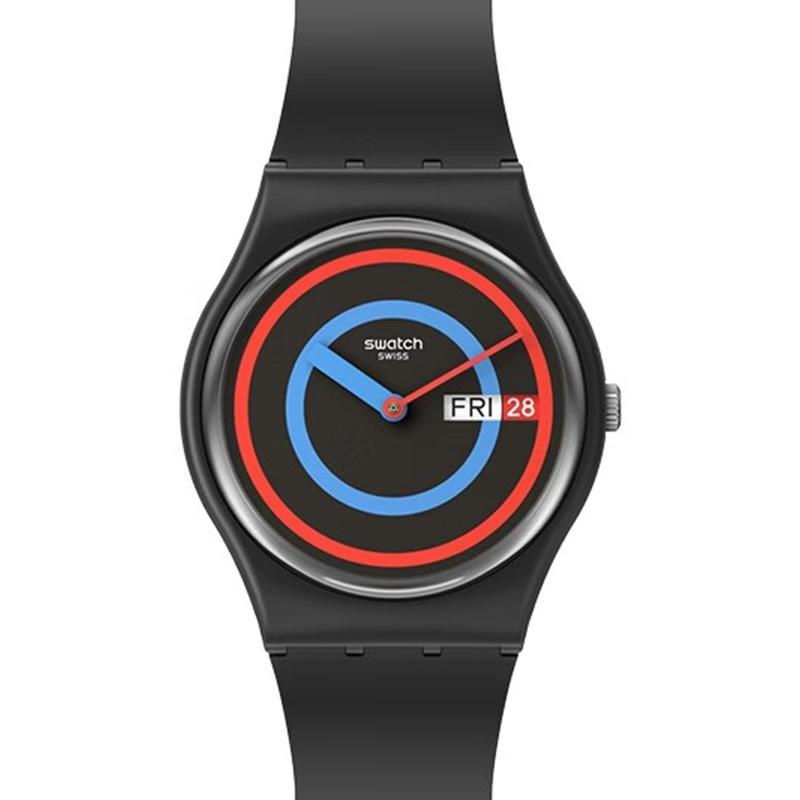 SWATCH New Gent Series Quartz Movement 30 Meters Waterproof Unisex Swiss Watch 34mm Black Dial Plastic Case Silicone Strap SO28B706