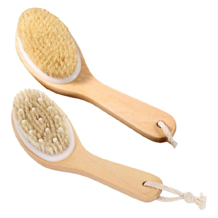 Ergonomic Grip Handheld Bath Brush Shower Scrubber With Dense Natural Bristles for Body Massage Pore Cleaning Accessory