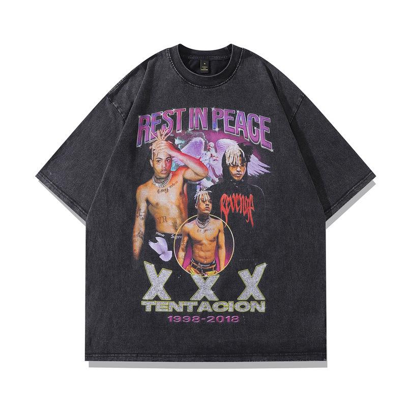 High Street Vintage Figure Hip Hop Rapper Printed Short Sleeve T-Shirt Men'S And Women'S Oversized Street Half Sleeves