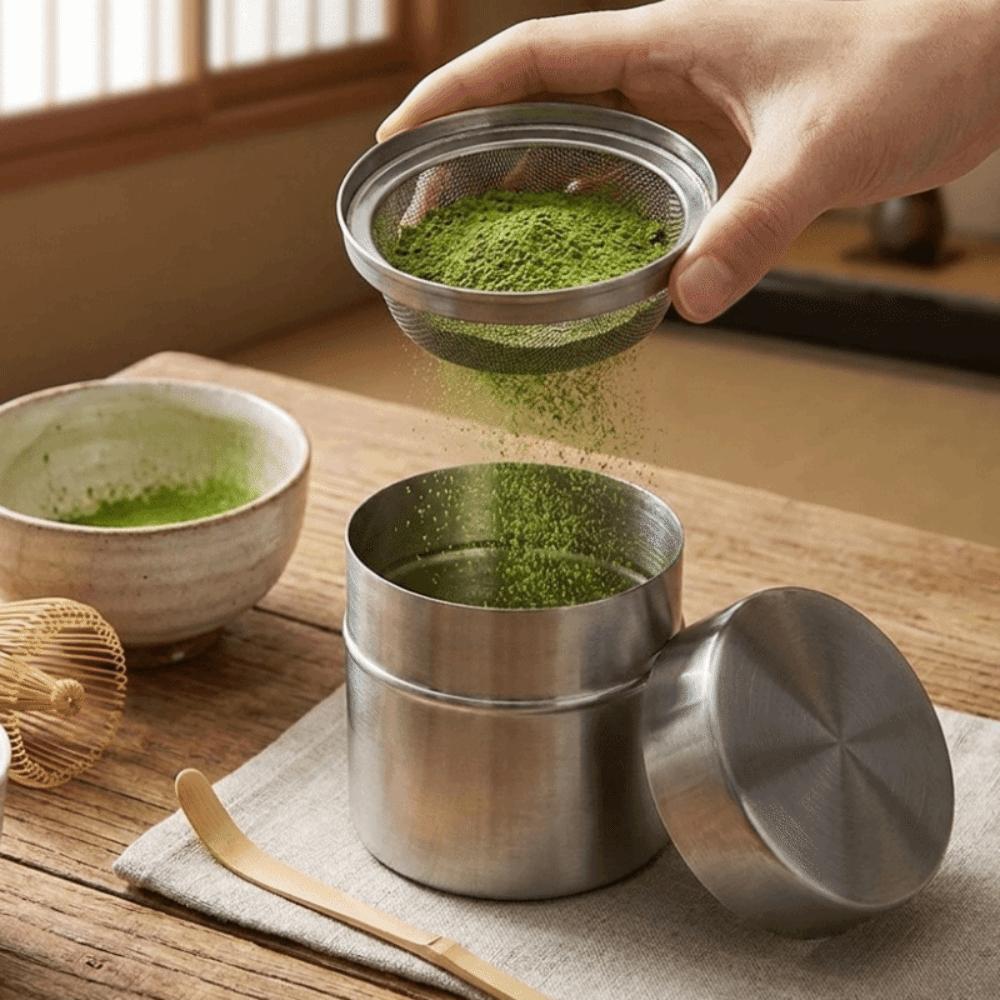Mit Pudersieb Matcha-Dose Zylindrisches Tee-Siegelglas Matcha-Pulverdose Tee-Organizer