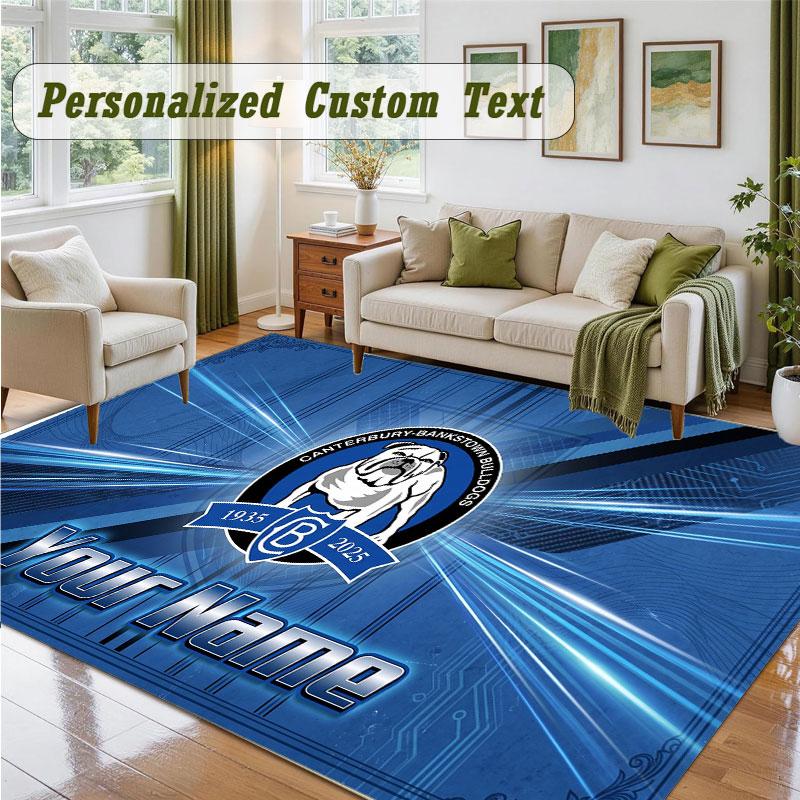 Crystal Velvet Square Rug Custom NameCanterbury-Bankstown Bulldogs Pattern Non Slip Home Floor Decor Rug