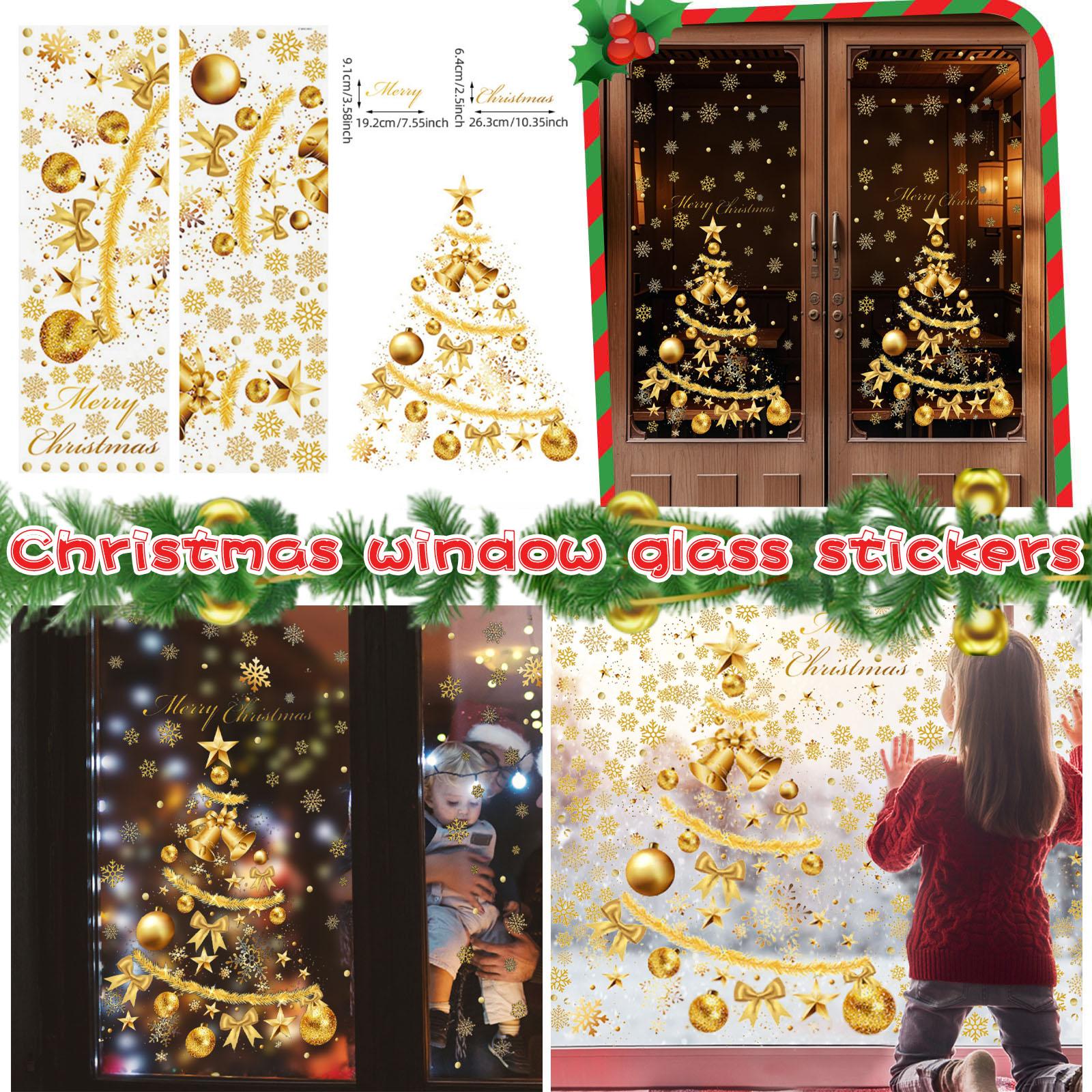 

Window Flowers Christmas Stickers Window Gold Christmas Tree Snowflake Glass Stickers Christmas New Window Stickers Decoration One Size