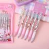 6pcs Kuromi Sanrio cartoon cat bag metal pen clip press pen cute girl heart press neutral pen signature pen HelloKitty 0.5mm black