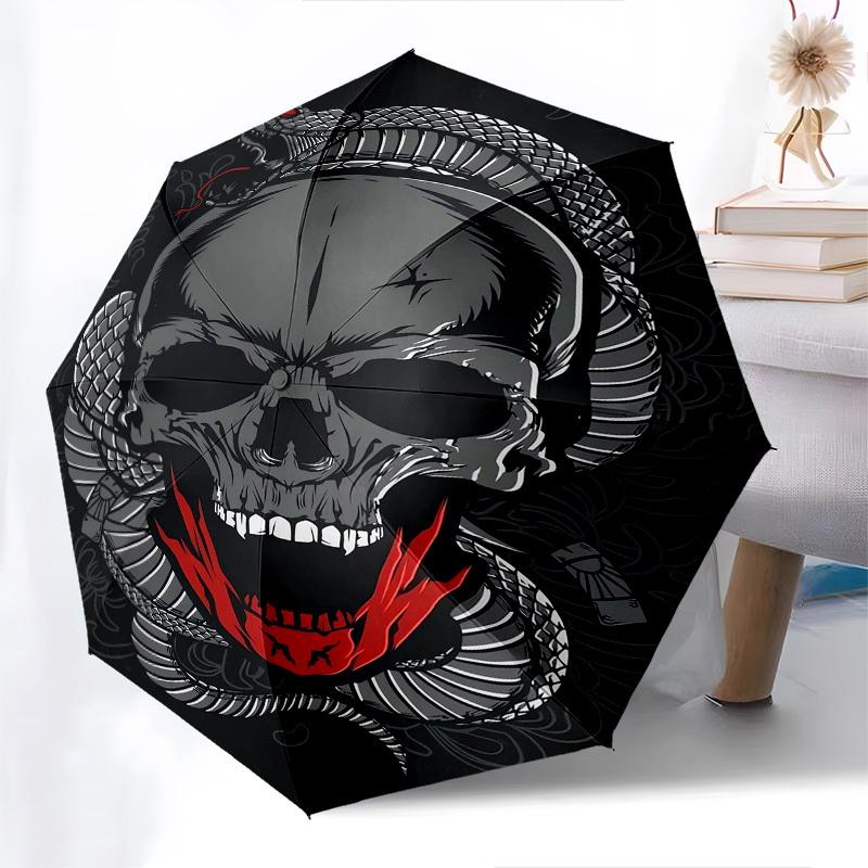 Skull Snake- Automatic Umbrella, Four Seasons Portable Folding Umbrella, Suitable for Men and Women, Travel, Daily Compact Umbrella, Outdoor