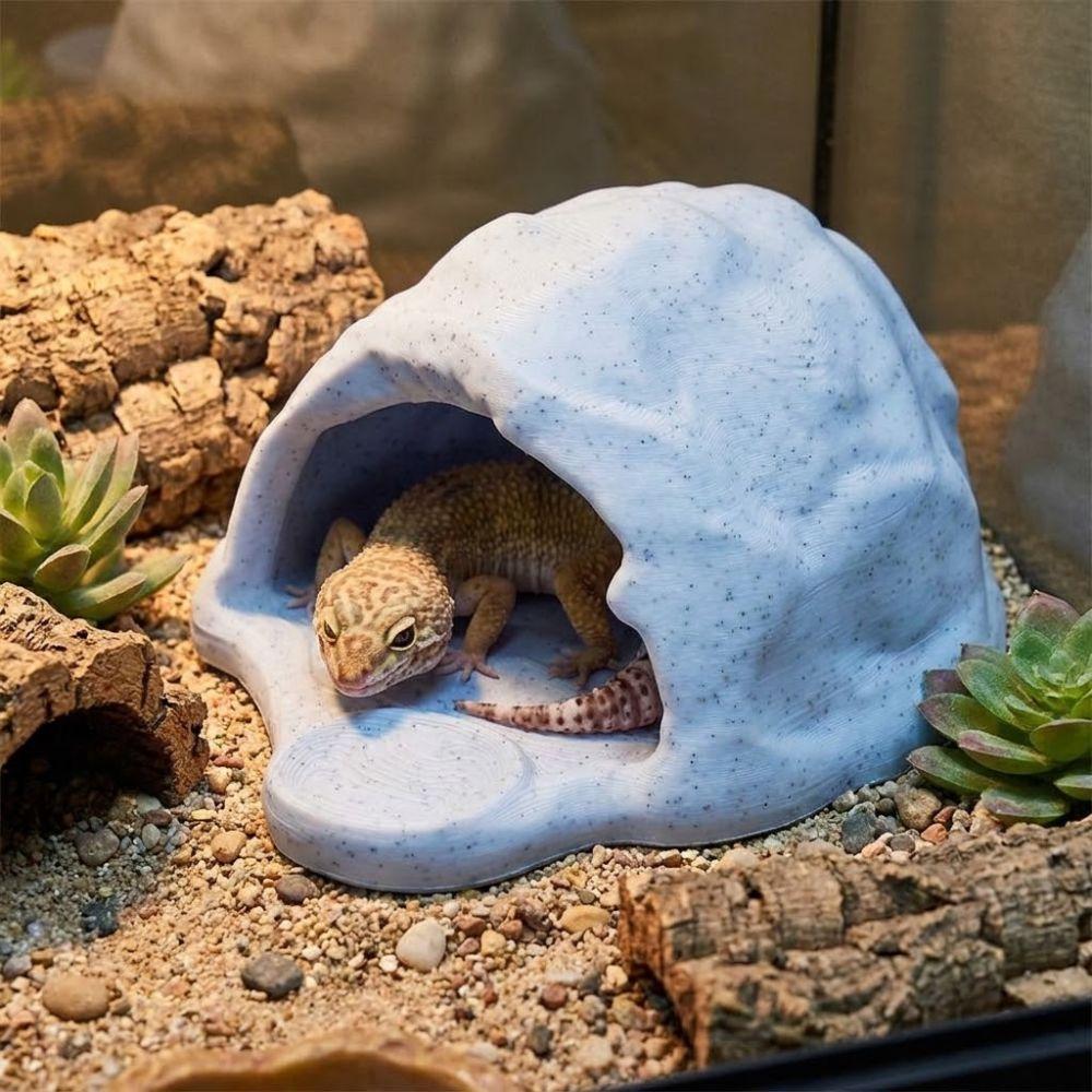 Unique Simulation Rock Reptile Hideout Smooth Edge Realistic 3D Printed Cave Stable Sturdy PETG Lizard Feeder Turtle Tank