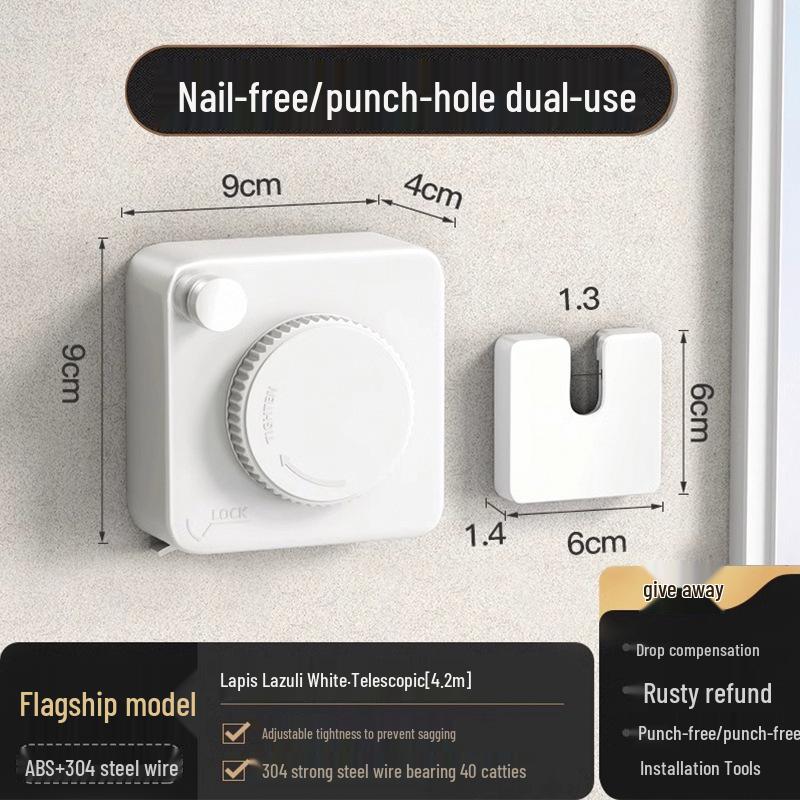 Retractable Invisible Indoor Clothesline - No-Punch Bathroom or Balcony Steel Wire Drying Rack