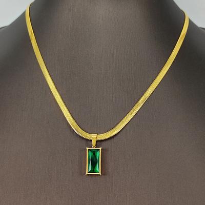 Vintage Square  Pendant Necklace For Women Dazzling Stainless Steel Choker Snake Bone Chain On Neck Jewelry