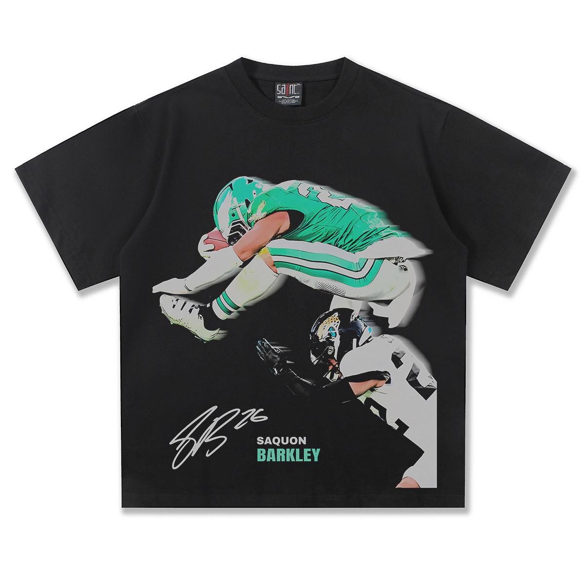 

2025 Весна/Лето Тяжеловесная футболка с коротким рукавом из чистого хлопка с Сакуоном Баркли (Saquon Barkley) НФЛ XXL