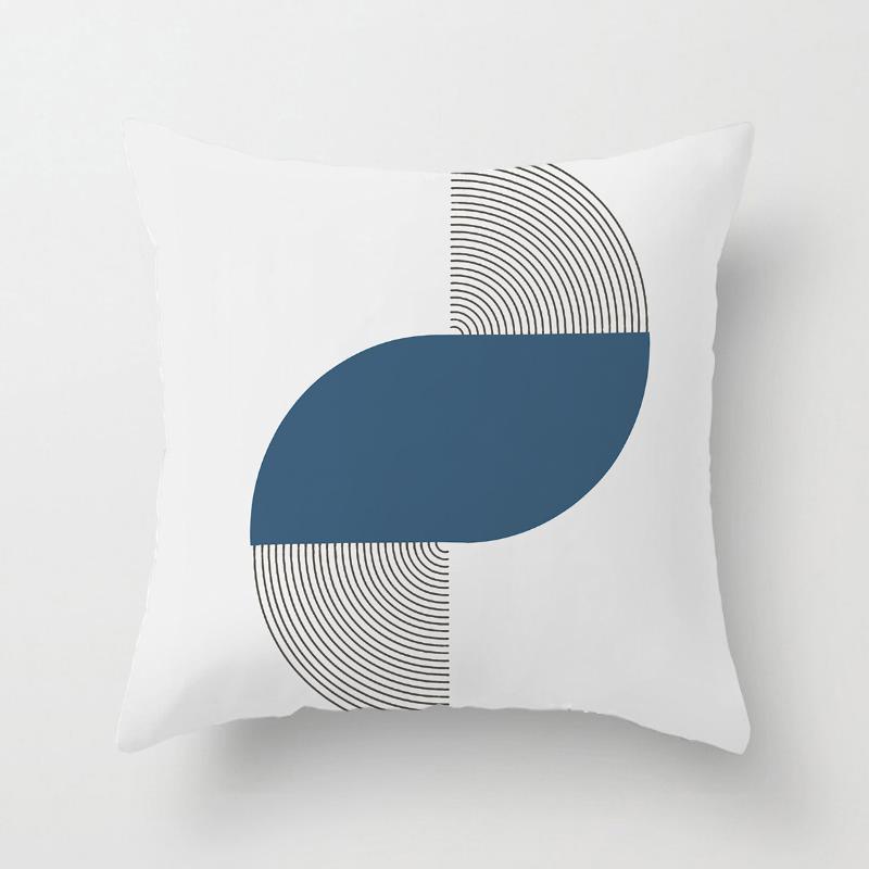 Blue Nordic Style Pillow Cover Geometric Stripe Double-Sided Sofa Window Guest Home Pillow Case Square Shape Pp Cotton