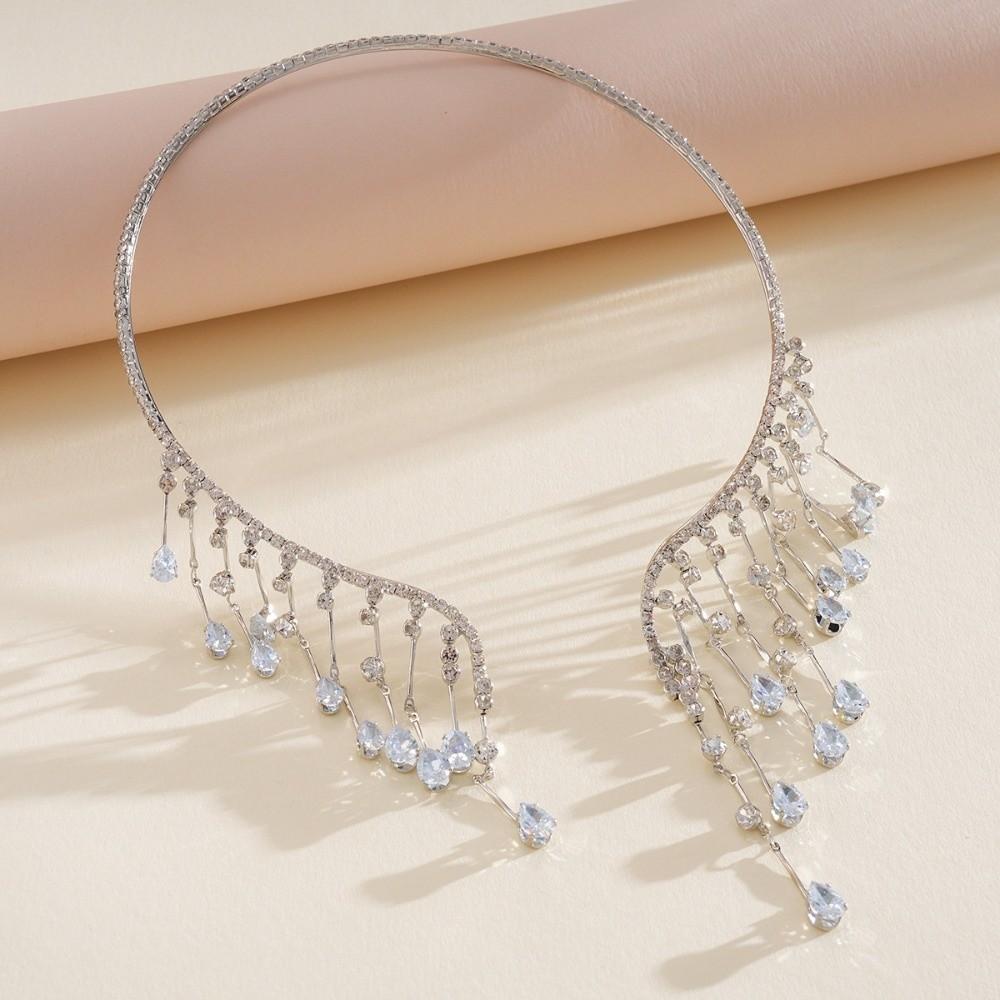 Elegant Bridal Tassel Necklaces Crystal Neck Chain Choker Fashion Rhinestone Jewelry  Banquet