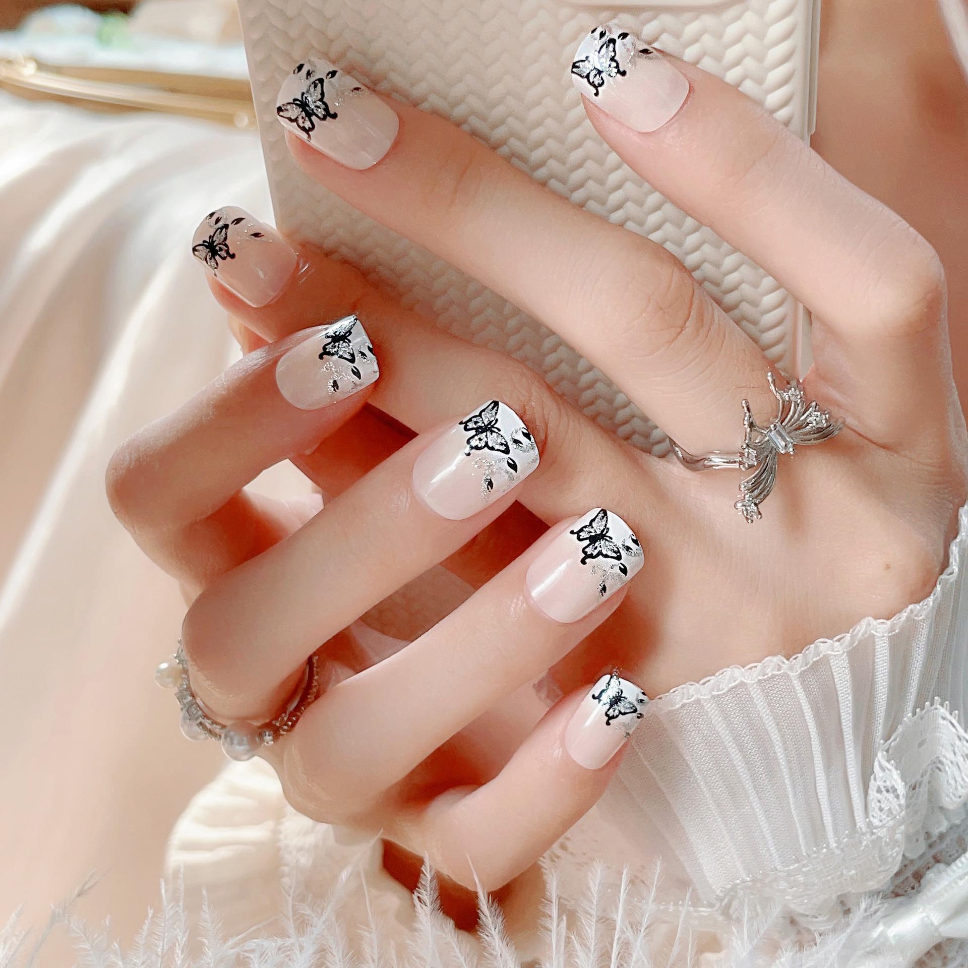 

European & American Butterfly Ink Painting Detachable Square False Nails