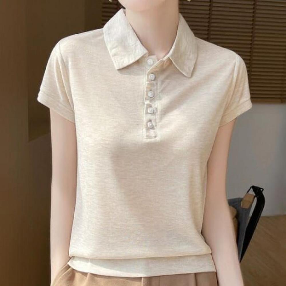 Navava Nk3102 Simple Daily Button Collar Short Sleeve Knit