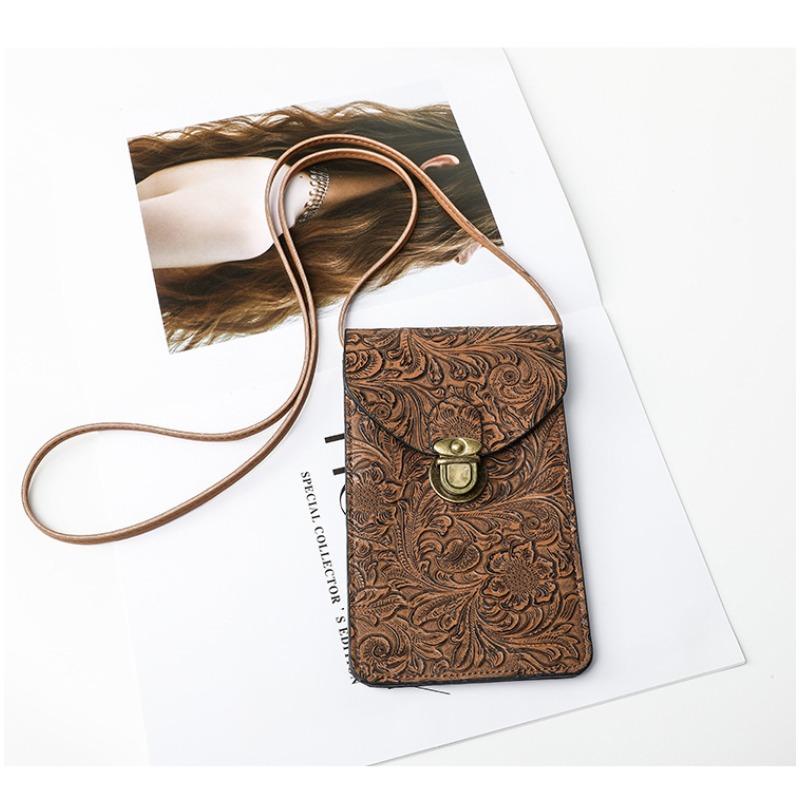 

New fashion printed niche mobile phone bag portable retro pattern messenger bag Korean version simple metal lock 11.5*0.5*19