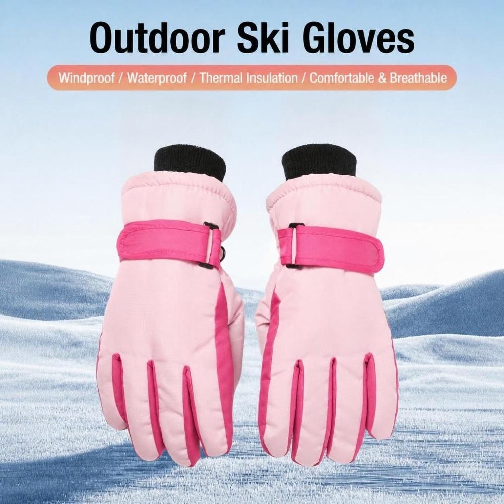 Warm Fleece Lining Winter Ski Gloves Waterproof Finger Gloves Durable Kids Snow Gloves  for Boys