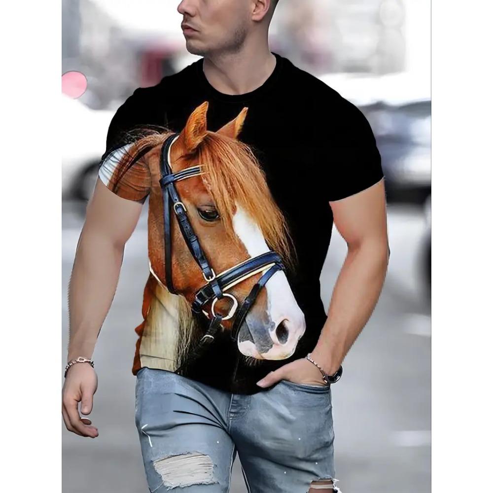 Sommer Pferde Tiere 3D Druck T-Shirts Herren Damen Rundhals Kurzarm T-Shirt Harajuku Oberteile T-Shirts Herren Streetwear Kleidung