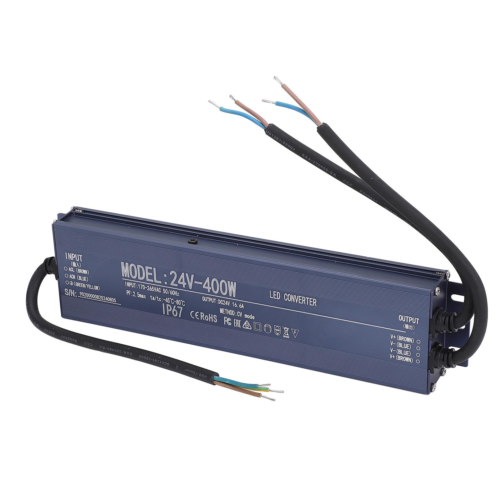 

Водонепроницаемый светодиодный драйвер IP67, источник питания постоянного напряжения, защитный чип 400 Вт AC170265В24В 16.6А