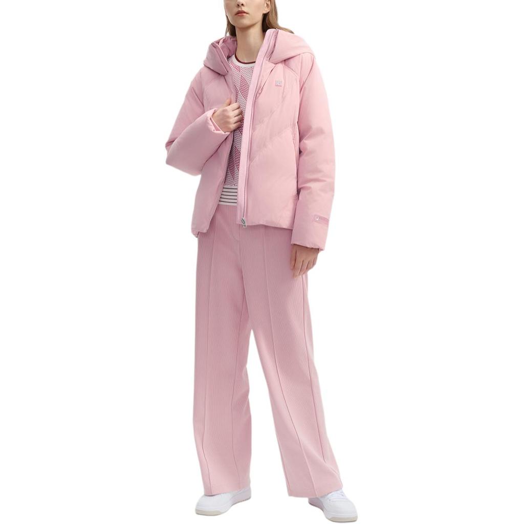 Fila Down Jacket Solid Color Simple Fashion Windproof Hooded Down Coat Women Jackets Pink F11W443911FPK