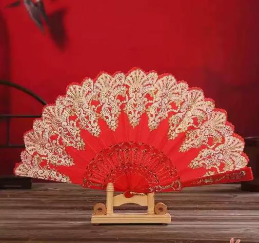 Ventaglio pieghevole in plastica con nappe da ballo, ventaglio da foto cheongsam, ventaglio pieghevole in tessuto