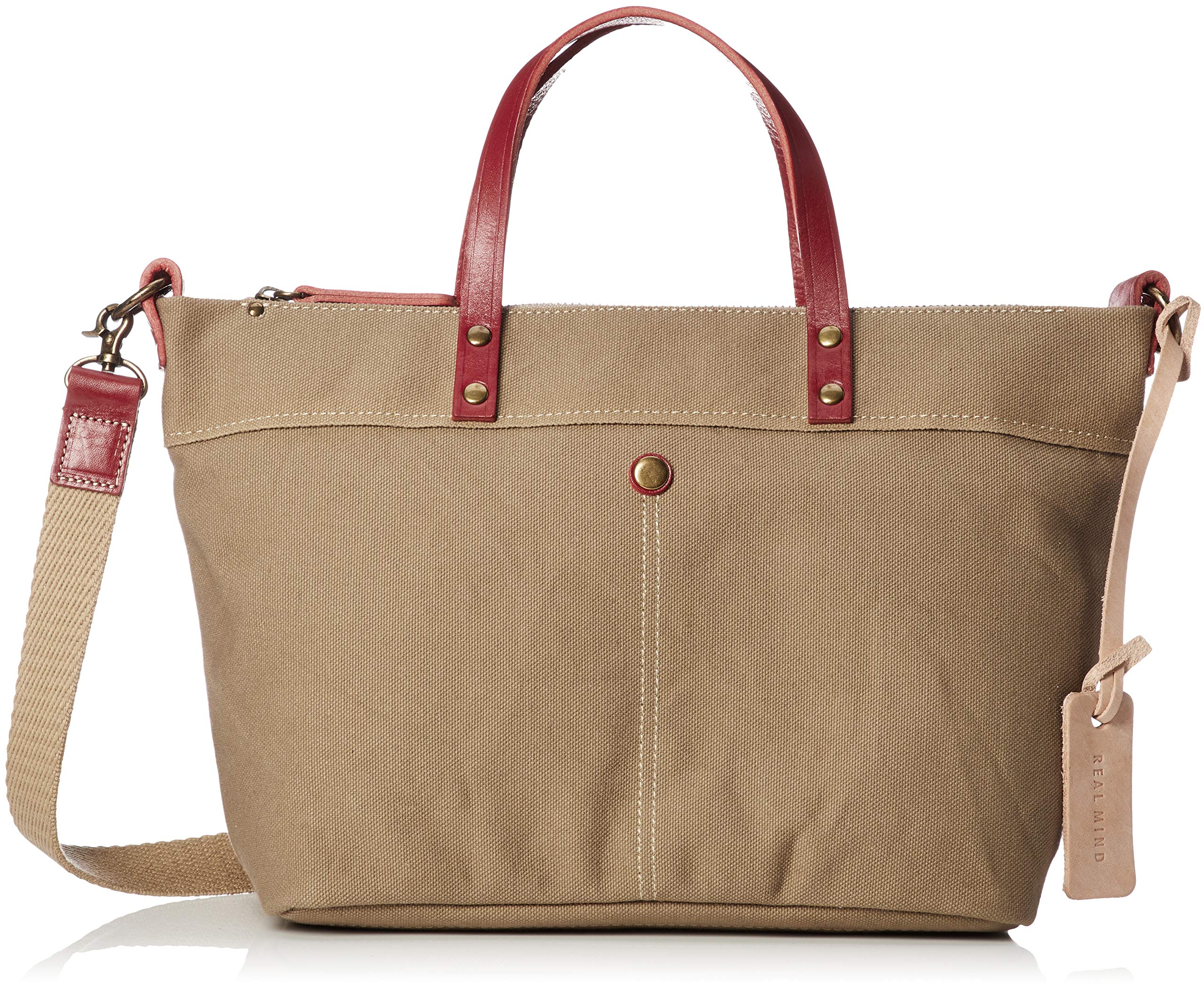 

Real Mind Parque II 2-Way Cotton Shoulder Bag, Made in Japan with Genuine Leather, One-Shoulder, Handbag, Red